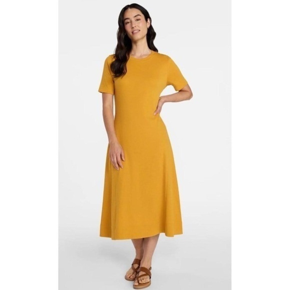 Women's Seamed Cotton Midi Dress, Size small. Boho preppy trendy yellow summer